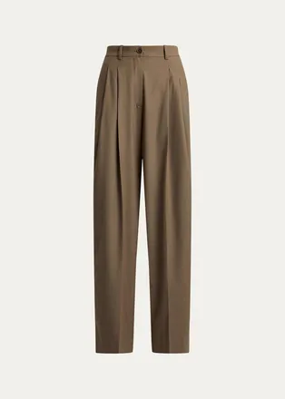 Ralph Lauren Collection Clarice Wool-Blend Pleated Wide-Leg Pants