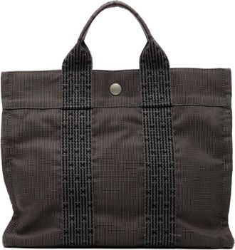 Herm&egrave;s Her Line Black Gray Canvas Tote Bag (Pre-Owned)
