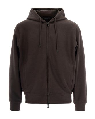 Emporio Armani Jacquard Eagle Logo Hoodie with Adjustable Hood and Zip Closure