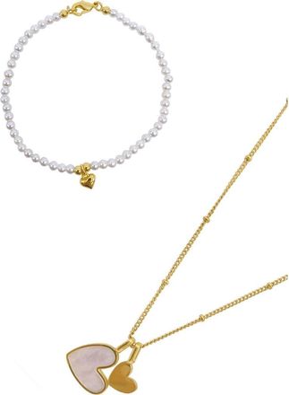 Adornia Heart Pendant Necklace & Pearl Bracelet Set in Gold at Nordstrom Rack
