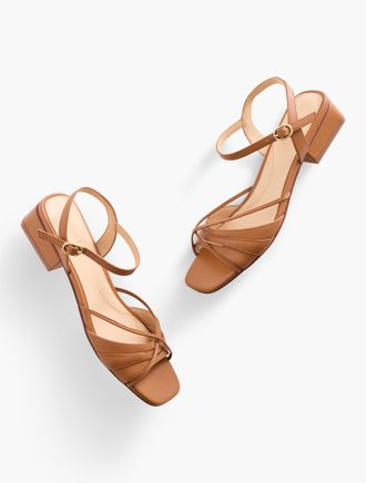 Talbots Viv Strappy Nappa Block Heel Sandals - Havana Tan - 5M Talbots