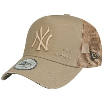 New Era Mesh Trucker Cap Distressed New York Yankees Khaki
