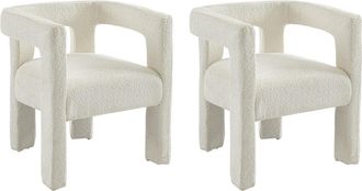 Vente-Unique Conjunto de 2 sillas con reposabrazos de tela boucl&eacute; y metal - Blanco - SOFANA de Pascal MORABITO