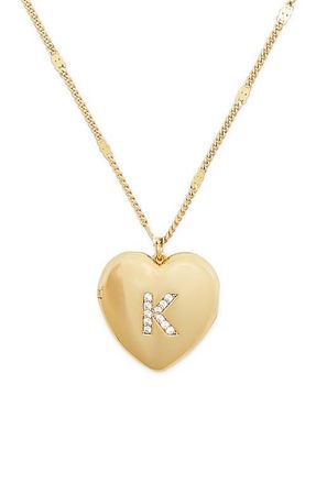 Kate Spade New York crystal initial heart locket necklace in Clear/gold. at Nordstrom
