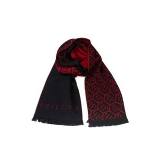 Philipp Plein Unisex Logo Scarf In Black/red