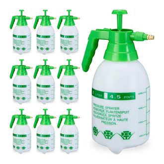 Relaxdays 10 Pulverizadores A Presi&oacute;n, Boquilla Regulable, Riego Plantas, Pesticidas, Producto Limpieza, Atomizador 2l, Verde