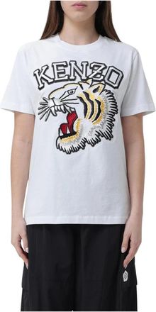 Kenzo Geborduurde Tijgerhoofd T-shirt Wit Vrouw - Dames - T-shirts - Wit - M - Katoen - Tops