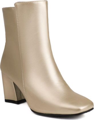 Generic Womens Chunky Heel Office Style Ankle Boots Square Toe Casual Short Booties,Gold,7.5 UK