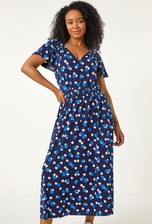 Roman Spot Shirred Waist Stretch Midi Dress