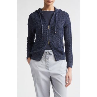 Eleventy Zip Front Cotton & Linen Blend Pointelle Cardigan in 11N New Blue at Nordstrom, Size X-Large