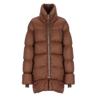 Rick Owens Down Coats, female, Brown, XS, Quilted Brown Down Jacket High Neck