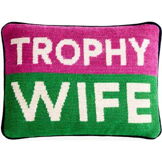 Jonathan Adler Trophy Wife Needlepoint Pillow in Pink /Green at Nordstrom, Size 9X12