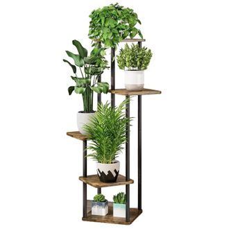 OEM Soporte Para Plantas, Dise&ntilde;o De Varios Niveles, Construcci&oacute;n De Metal Resistente, 5 Niveles De Metal + Madera