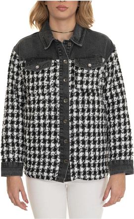 Liu Jo Houndstooth Blouse Jack met Jeansdetails - Dames - Zomerjassen - Zwart - L - Polyester - Jassen