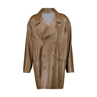 Fendi Jassen, Dames, Bruin, M, Leer, Nappa Lederen Pea Coat