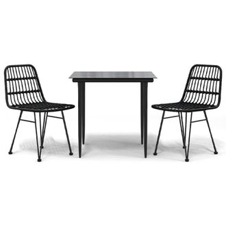 Berkfield Home 3 Piece Garden Dining Set Black Poly Rattan