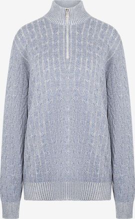 Brunello Cucinelli Kaschmir-Zopfstrickpullover mit Stehkragen mit Reissverschluss