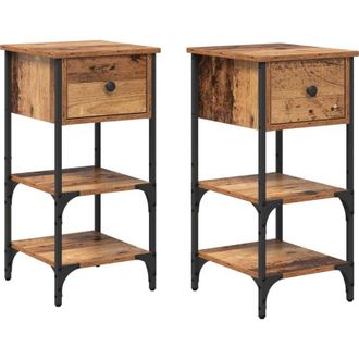 vidaXL Vidaxl - Bedside Cabinet with Drawer 2 pcs Old wood 34 x 36 x 70 cm