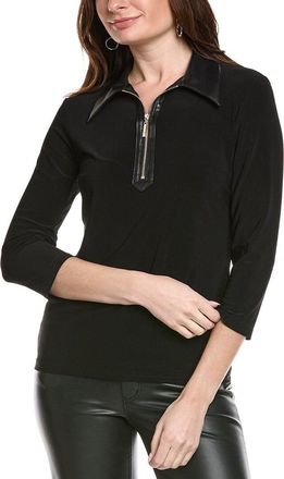 Joseph Ribkoff 1/2-Zip Faux Leather Trim Top