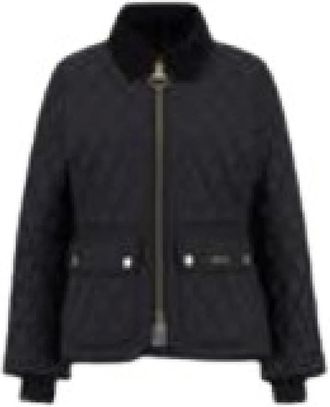 Barbour Jassen, Dames, Zwart, M, Diamantgewatteerde Jas met Rits aan de Voorkant