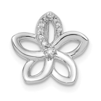 Diamond2Deal 14k White Gold 1/20 carat Diamond Plumeria Flower Chain Slide
