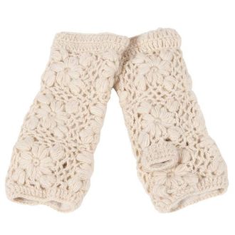 Nirvanna Designs Flower Hand Crochet Fingerless Gloves in White at Nordstrom
