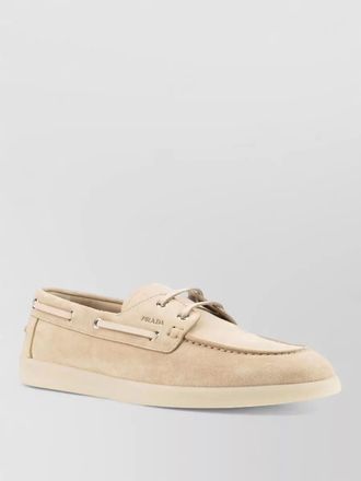 Prada boat shoes metal eyelets round toe design