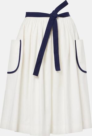 Prada Belted cotton and linen midi skirt