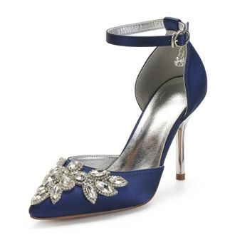 Miyoopark Womens High Heel Wedding Shoes Beaded Elegant Formal Party Pumps M530 Dark Blue UK 6.5
