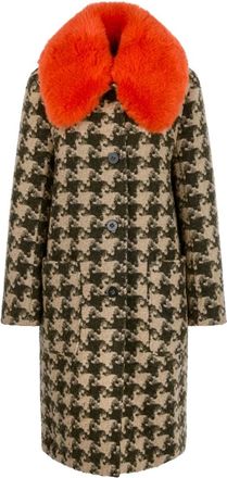 Marc Cain Abrigo de Pr&iacute;ncipe de Gales con Cuello de Pelo Sint&eacute;tico - Coats - Mujer - Multicolor - L