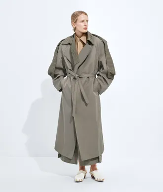 Bottega Veneta Trench in gabardine di cotone e seta - Grigio E Argento - Donna - 36