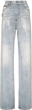 Philipp Plein crystal-embellishment pinstripe jeans - women - Cotton - 26 - Blue