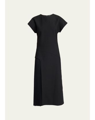 Proenza Schouler Ria Cap-Sleeve Pleated Panel Midi Dress