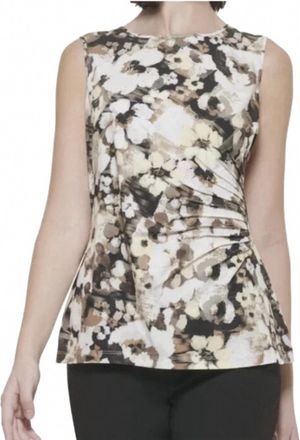 Calvin Klein Crew Neck Sleeveles Top In Yellow Multi