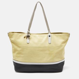 Bally Yellow/black Leather Shopper Tote
