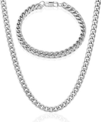 Crucible Jewelry Mens Franco Bracelet and Curb Necklace Black Chain Set