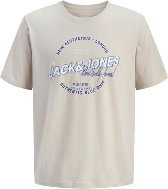 Jack & Jones Plus Size Rundhalsshirt JJELOGO TEE SS O-NECK 2 COL SS26 SN PLS, Herren, Gr. 4XL, moonbeam, Jersey, Obermaterial: 100% Baumwolle, JACK & JONES PLUSSIZE, Rundhal