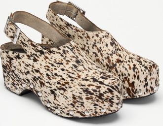 Russell & Bromley OAKWOOD SLINGBACK Womens Cream & Brown Leather Studded Heeled Clog