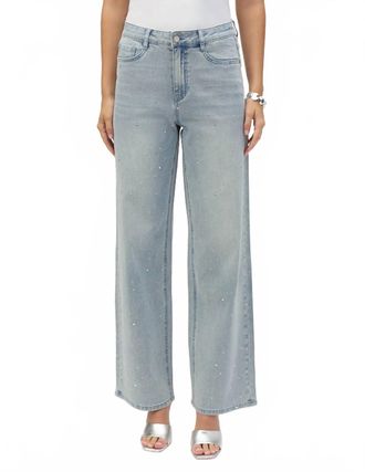 Joseph Ribkoff Classic Wide Leg Stretch Jeans With Crystals In Light Blue Denim