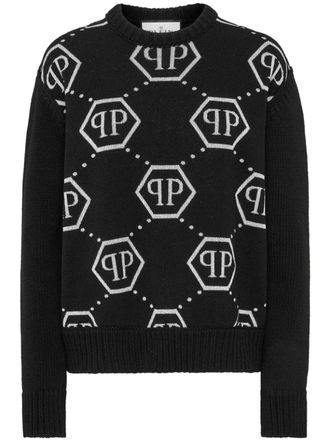 Philipp Plein Intarsia trui - Zwart