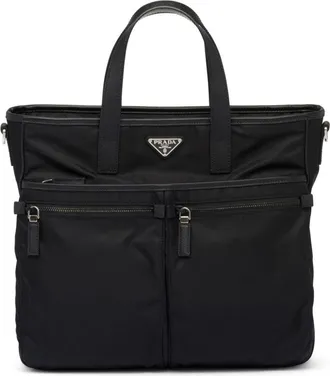 Prada Re-Nylon tote bag - men - Recycled Nylon/Saffiano Leather/Recycled Polyamide - OS - Black
