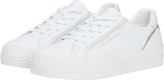 Tommy Hilfiger Essential Vulc Womens Sneakers, White/Gold, 6 UK
