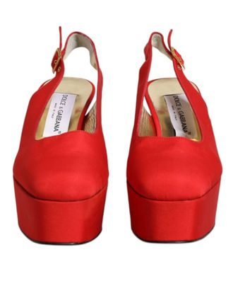 Dolce & Gabbana Red Platform Slingback Heels Sandals Womens Shoes (Pre-Owned)