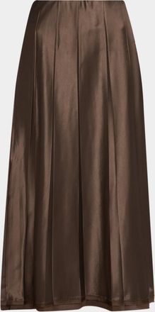 Vince Pleated Satin Midi Skirt