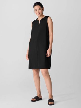 Eileen Fisher Ponte Shift Dress Womens Black Split Neck Sleeveless GBO3613