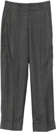 PESERICO Grijze Visgraat Omgeslagen Zoom Broek - Dames - Vrijetijds broeken - Grijs - 2XL - Wol - Broeken