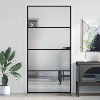 vidaXL Vidaxl - Puerta Interior Delgada Negra Vidrio Y Aluminio 102,5x201,5 Cm