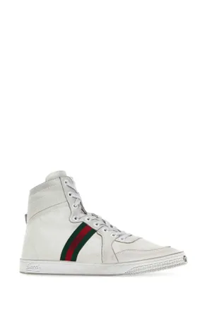 Gucci Mens White Leather Stretch Sneakers Whitewhitevrv