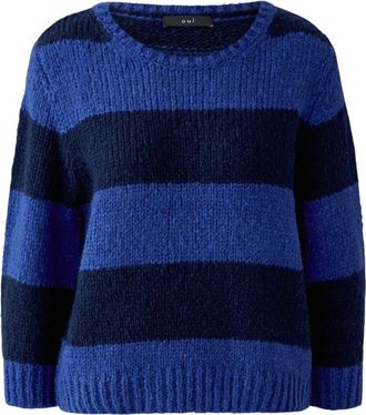 Oui Truien & Vesten, Dames, Blauw, L, Wol, Angel Ronde hals Trui
