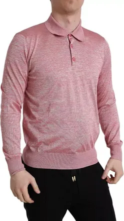 Dolce & Gabbana Pink Polyester Collared Men Pullover Mens Sweater (Pre-Owned)